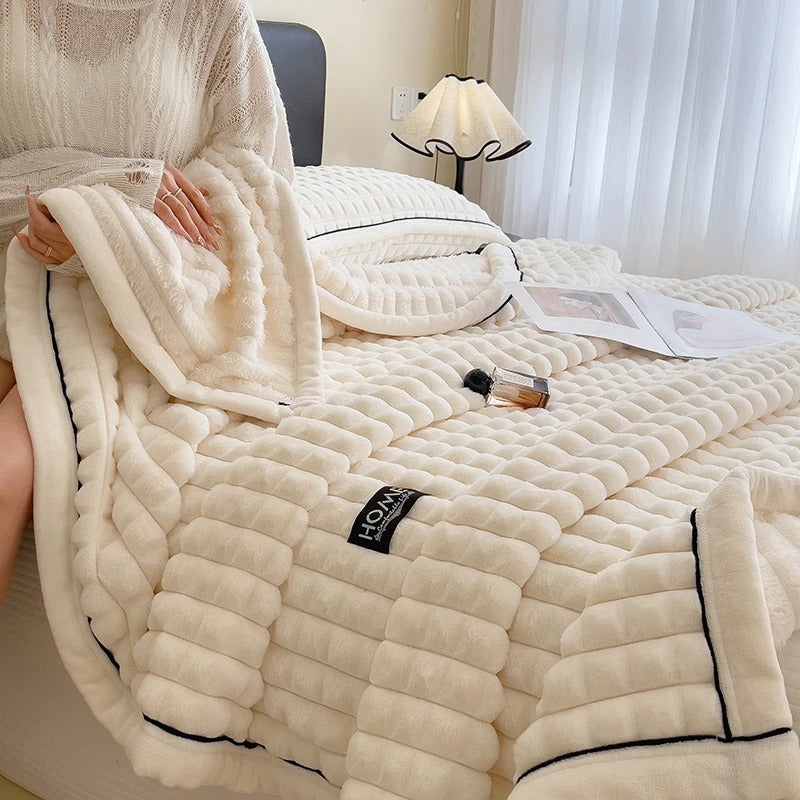 Luxury Double Layer Faux Rabbit Fur Throw Blanket Soft Warm